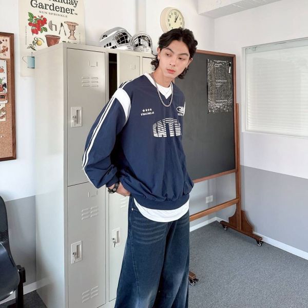 【現貨】美式條紋字V領風衣 