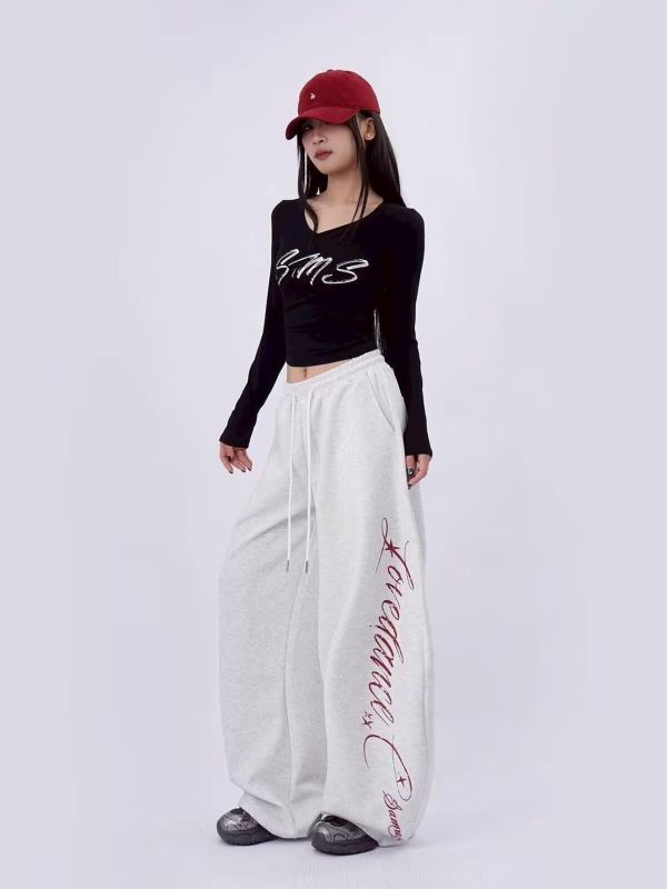 【預購】歐美字母抽繩棉褲 