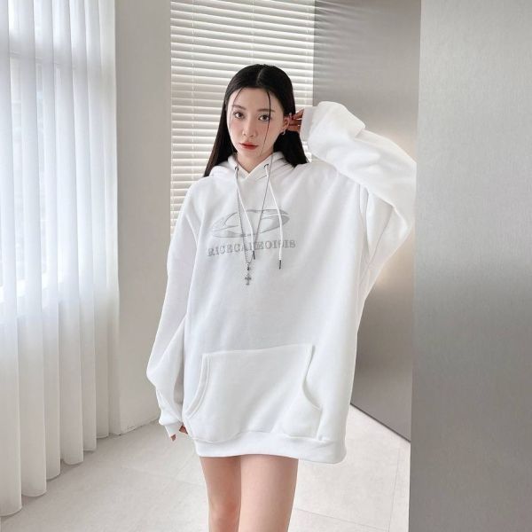 發泡英字科技感銀漆刷毛帽Tee 