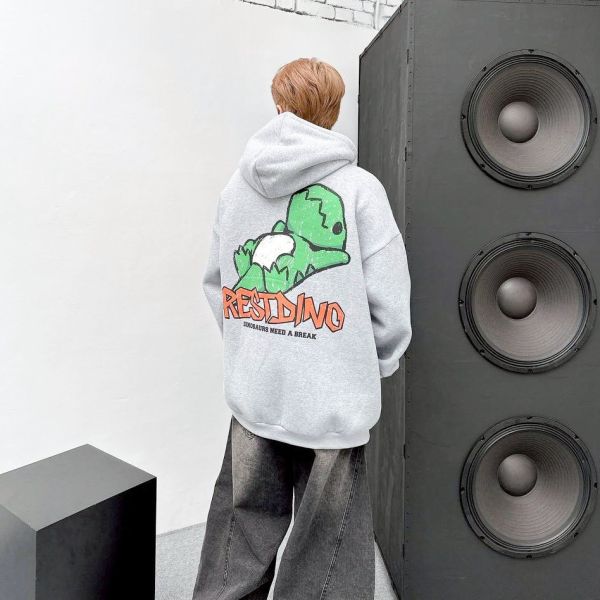 RESTDING恐龍塗鴉刷毛帽Tee 