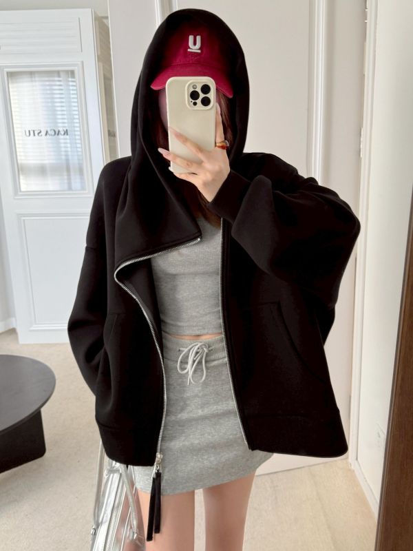 【自訂款新品】斜拉鍊寬版厚磅太空棉外套 