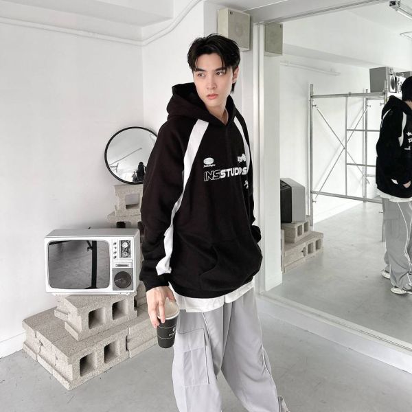 【現貨】INSSTUDIOS肩袖拼接刷毛帽Tee 