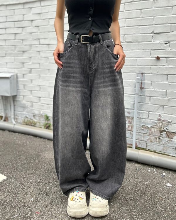 【現貨】水洗牛仔繭型闊腿褲 