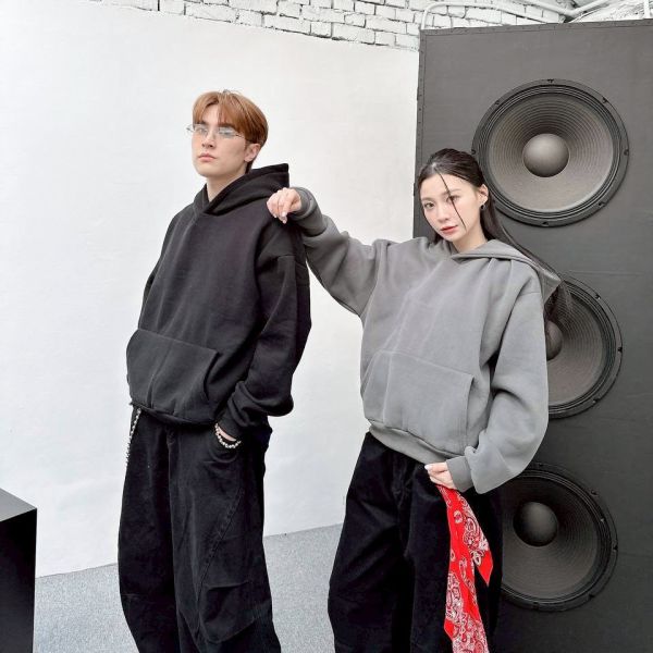 【現貨】短寬素色刷毛帽Tee 