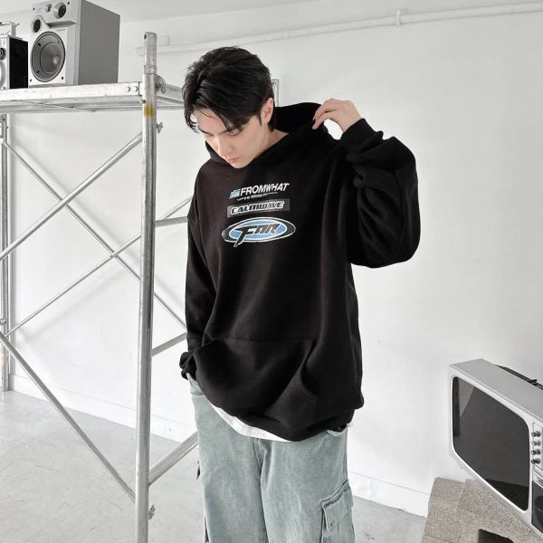 FROMWHAT斑駁感刷毛帽Tee 