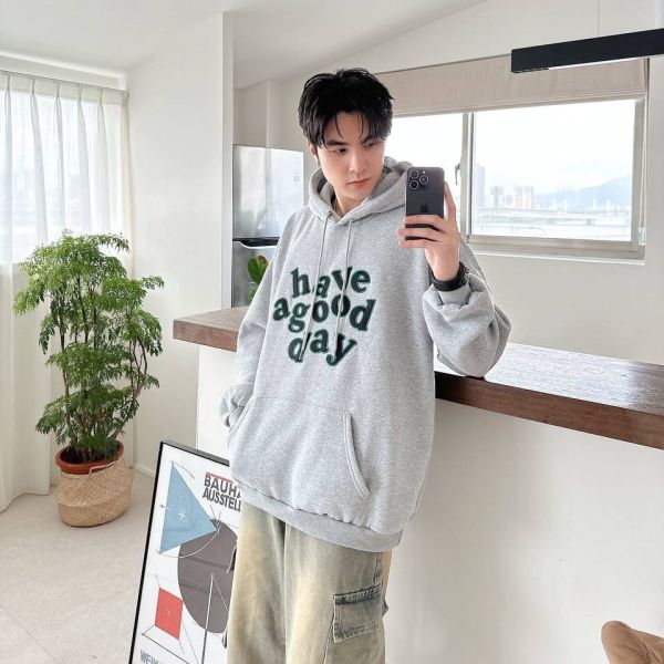 【現貨】have a good day刺繡刷毛帽Tee 