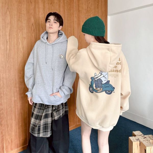 騎車男子印花刷毛帽Tee 