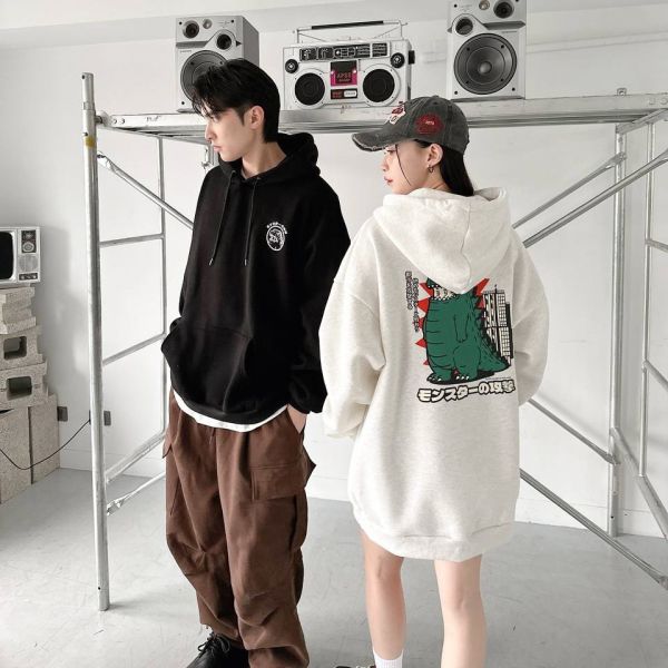 日語恐龍印花刷毛帽Tee 