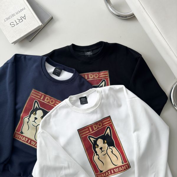 I DO中指貓印花大學Tee 