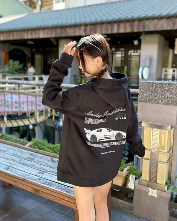 賽車英文刷毛帽Tee 