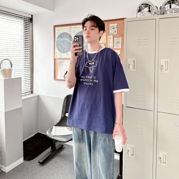 【現貨】墨鏡雲朵撞色螺紋短Tee 