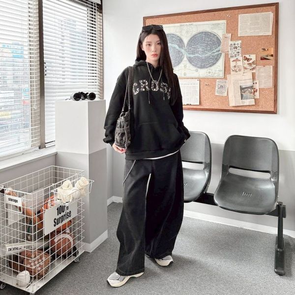 CROSS刺繡豹紋刷毛帽Tee 