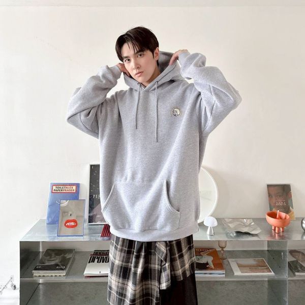 騎車男子印花刷毛帽Tee 