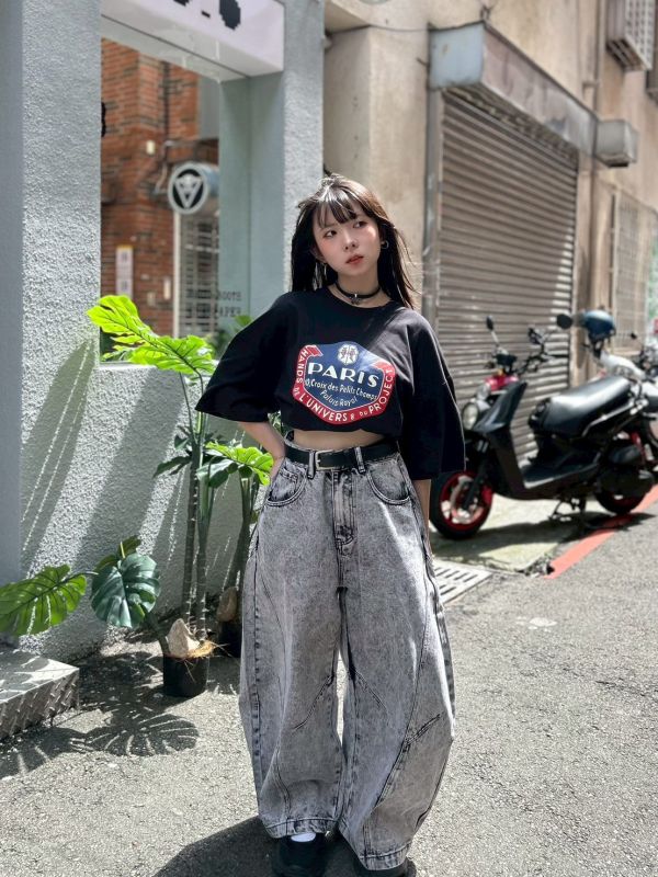 【現貨】迷霧灰感水洗刷色彎刀褲 