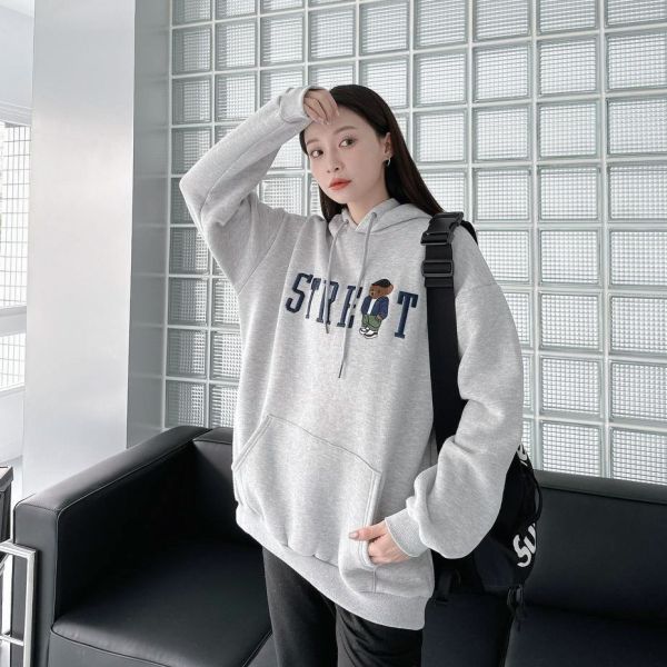 【現貨】刺繡STREET潮流熊刷毛帽Tee 