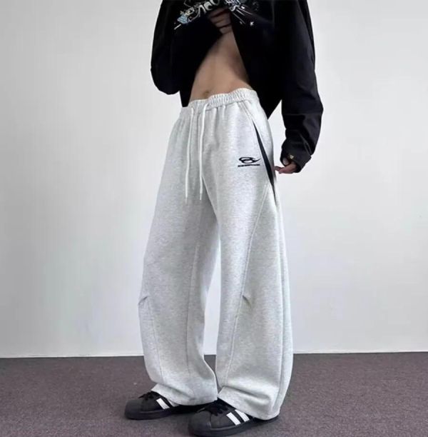 刺繡LOGO解構線條撞色直筒長褲 