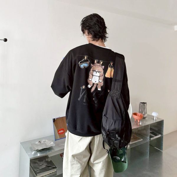 DRY CAT曬衣貓印花刷毛大學Tee 