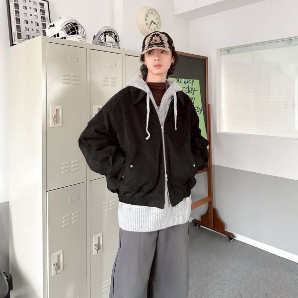 斜紋布廓形鋪棉外套 