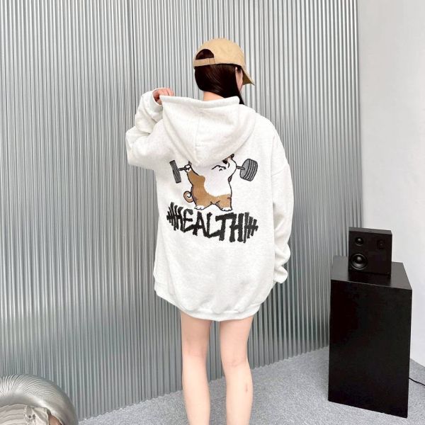 HEALTH舉重柴犬印花刷毛帽Tee 