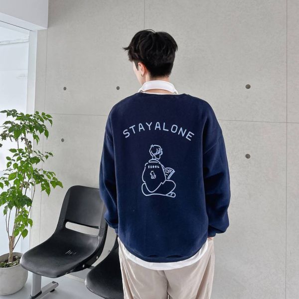 STAYALONE看書男孩刷毛大學Tee 