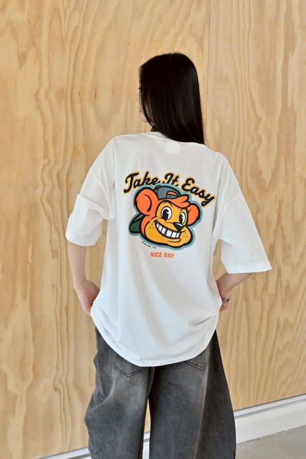 Take it Easy美式帽子猴印花短Tee 