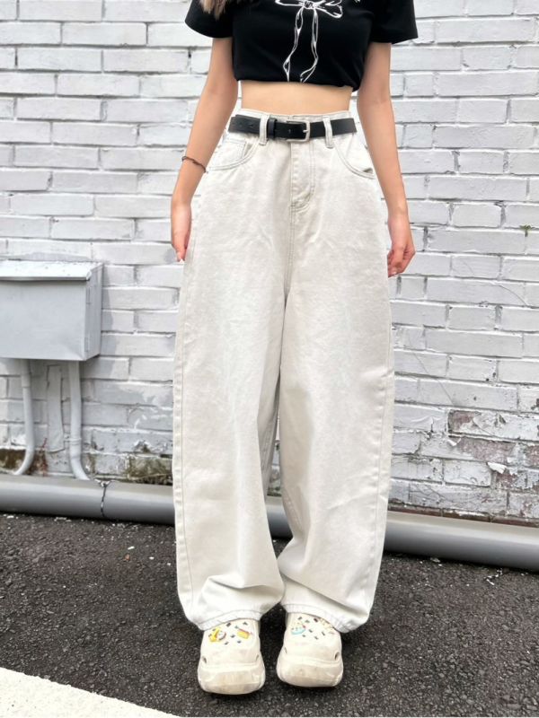 【現貨】水洗牛仔繭型闊腿褲 