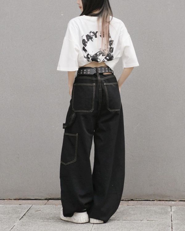 現貨+預購【逆天修腿神器】立體車線拼接工裝寬褲 