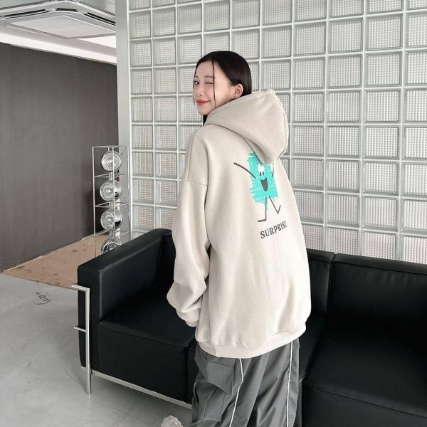 【現貨】手繪感心情表情刷毛帽Tee 