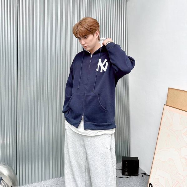 NY貼布雙拉鍊連帽外套 