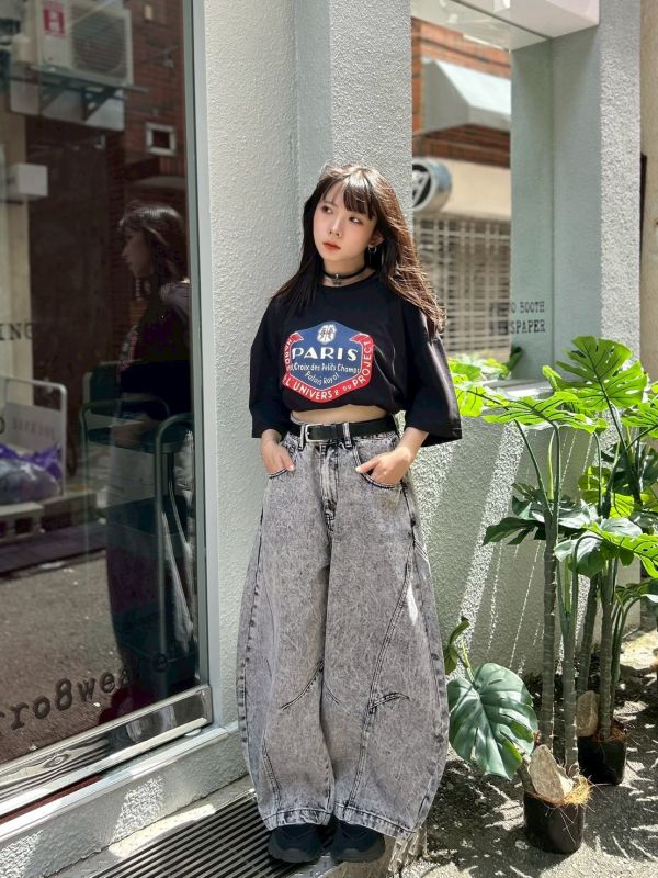 【現貨】迷霧灰感水洗刷色彎刀褲 