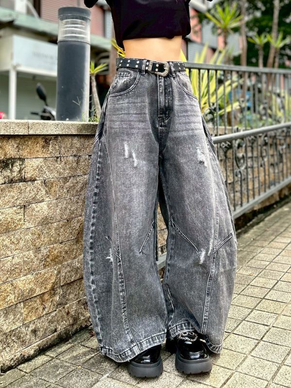 【現貨】破壞裂影水洗彎刀褲 