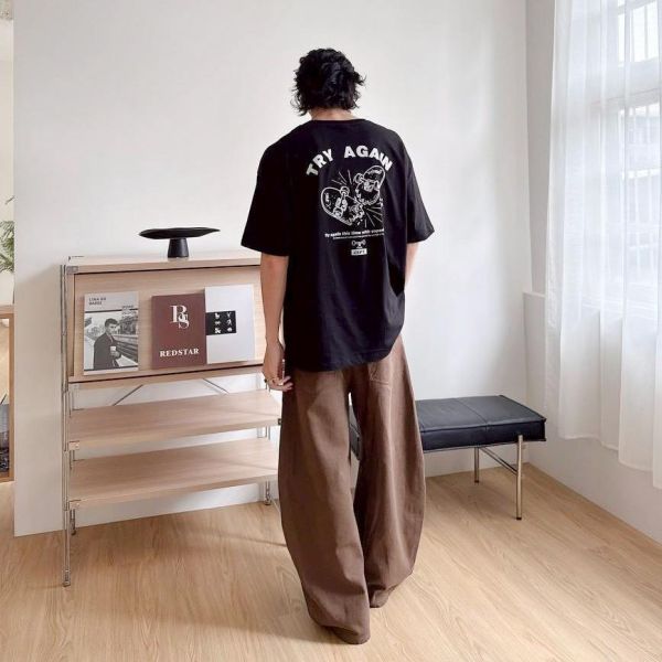 TRY AGAIN斷裂滑板印花短Tee 