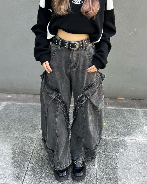 現貨【瘋搶炸裂神褲】抽鬚解構裂線彎刀褲 