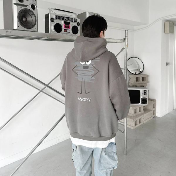 【現貨】手繪感心情表情刷毛帽Tee 