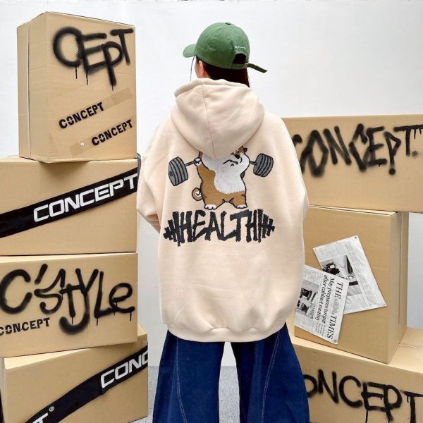 HEALTH舉重柴犬印花刷毛帽Tee 