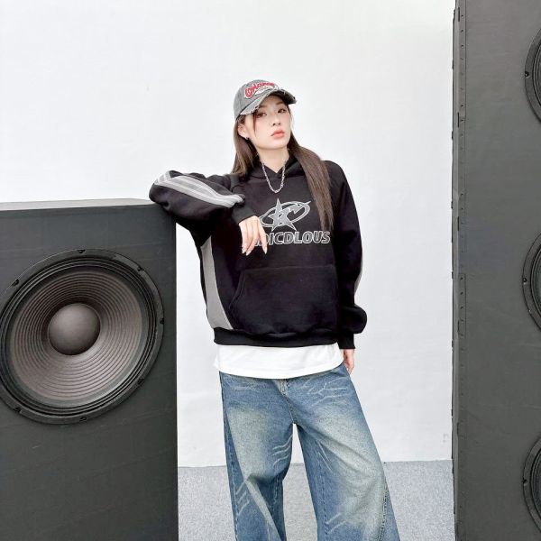 RIDICDLOUS閃電星撞色拼接刷毛帽Tee 