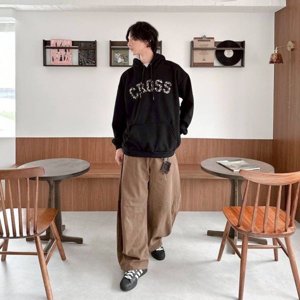 CROSS刺繡豹紋刷毛帽Tee 