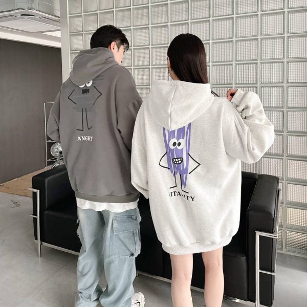 【現貨】手繪感心情表情刷毛帽Tee 