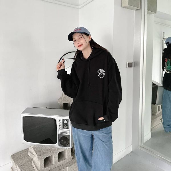 日語恐龍印花刷毛帽Tee 