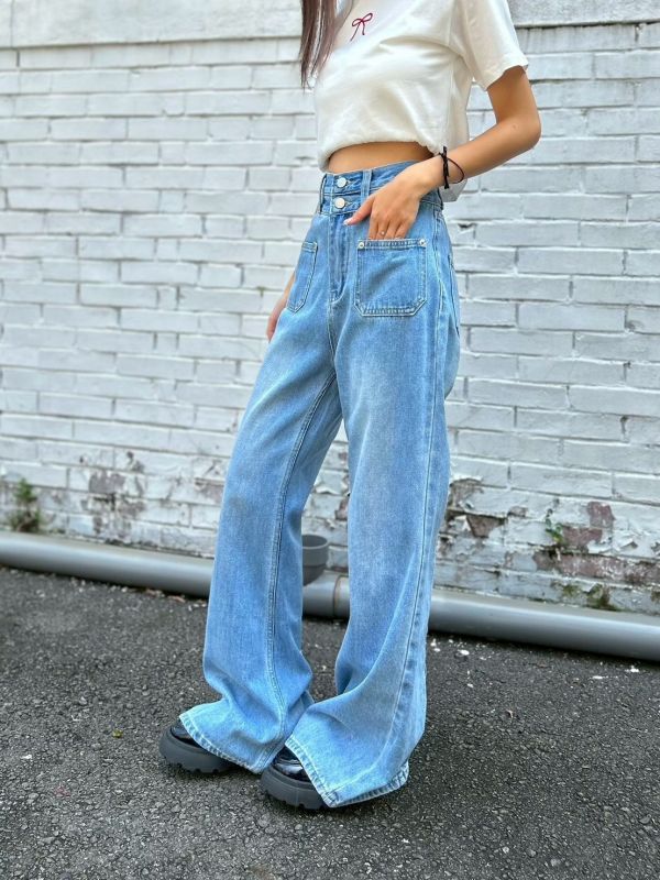 【現貨】雙釦口袋微喇叭落地寬褲 