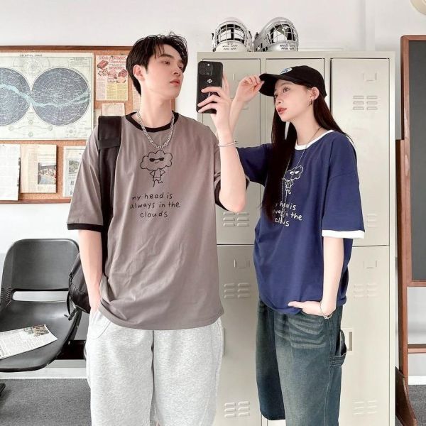 【現貨】墨鏡雲朵撞色螺紋短Tee 