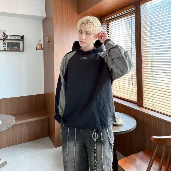 【現貨】LIMITED 拼接連帽束口風衣 