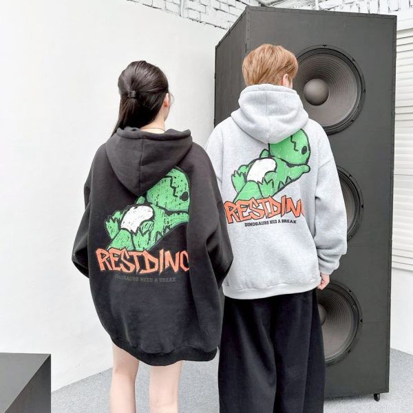 RESTDING恐龍塗鴉刷毛帽Tee 