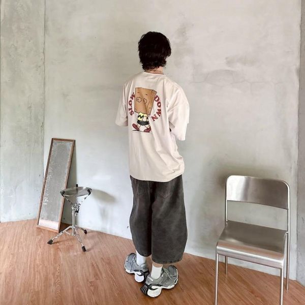 slow down蒙面紙袋男孩印花短Tee 