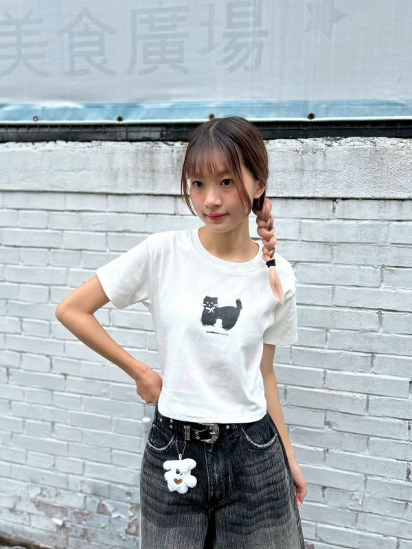 【現貨】波點黑貓短版上衣 