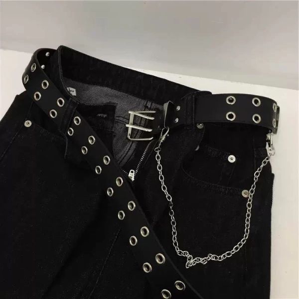 【預購】歐美雙孔洞洞褲練皮帶 