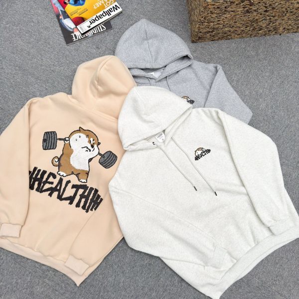 HEALTH舉重柴犬印花刷毛帽Tee 