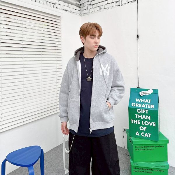 NY貼布雙拉鍊連帽外套 