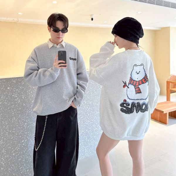 SNOW雪人插畫感刷毛大學Tee 