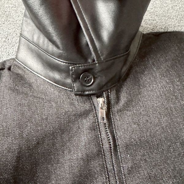 皮革領拼接鋪棉外套 